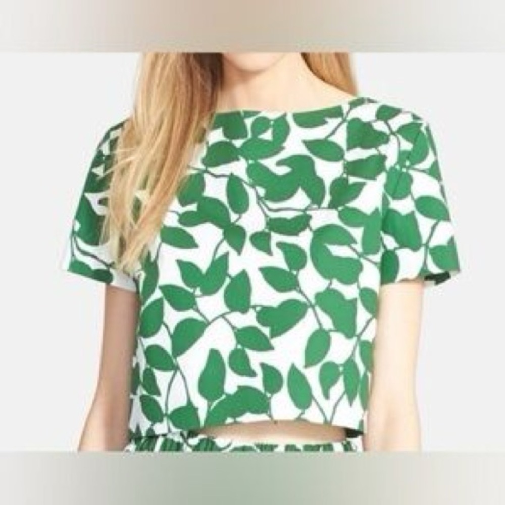 KATE SPADE XL garden leaves crop print short sleeve top Green Leaf Print top